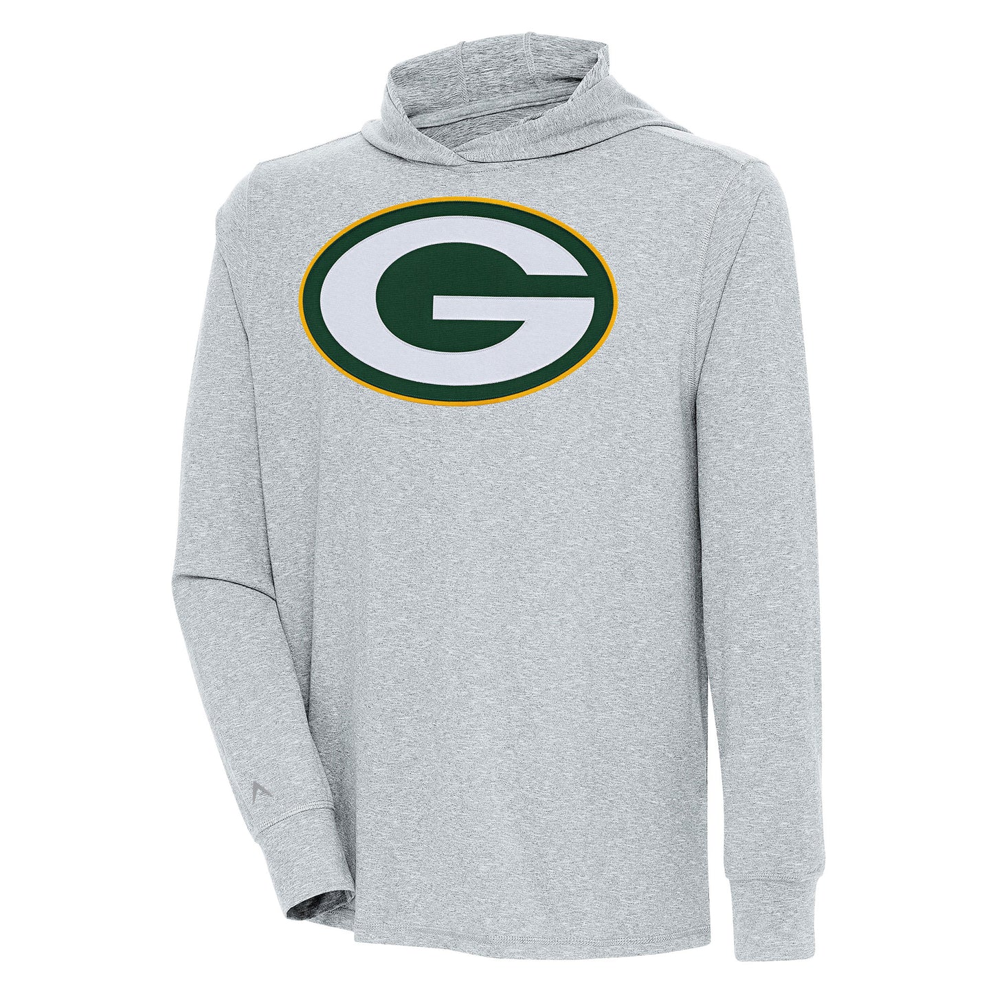 Men's Antigua  Heather Gray Green Bay Packers Saga Long Sleeve Hoodie T-Shirt