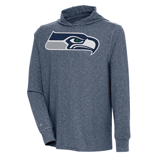 Men's Antigua  Heather Navy Seattle Seahawks Saga Long Sleeve Hoodie T-Shirt