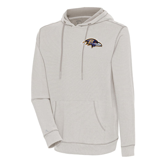 Men's Antigua  Oatmeal/White Baltimore Ravens Axe Bunker Tri-Blend Pullover Hoodie