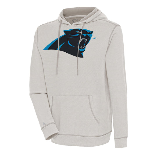 Men's Antigua  Oatmeal/White Carolina Panthers Axe Bunker Tri-Blend Pullover Hoodie