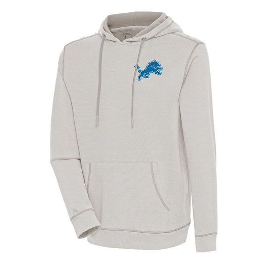 Men's Antigua  Oatmeal/White Detroit Lions Axe Bunker Tri-Blend Pullover Hoodie