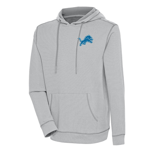 Men's Antigua  Gray/White Detroit Lions Axe Bunker Tri-Blend Pullover Hoodie