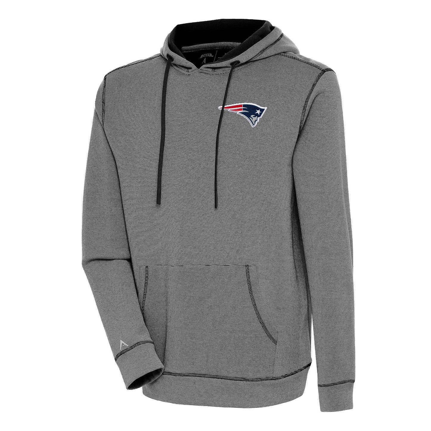 Men's Antigua  Black/White New England Patriots Axe Bunker Tri-Blend Pullover Hoodie