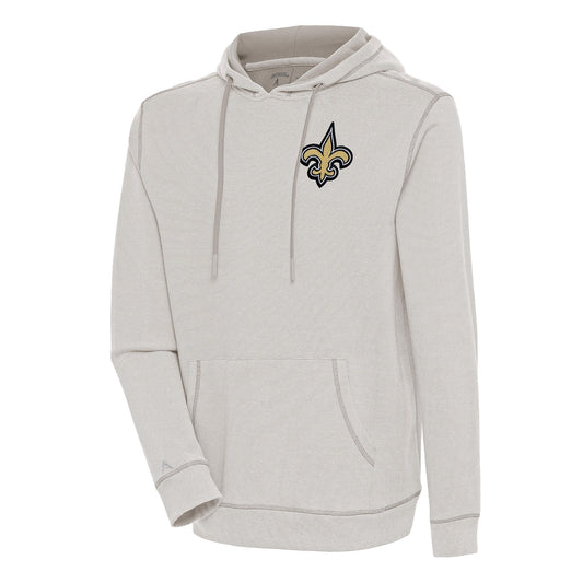 Men's Antigua  Oatmeal/White New Orleans Saints Axe Bunker Tri-Blend Pullover Hoodie