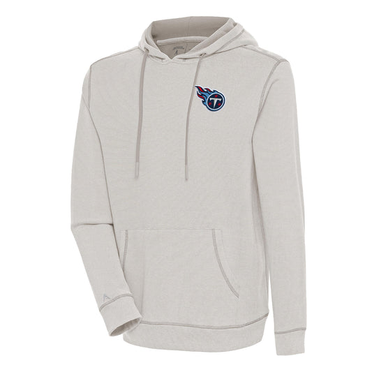 Men's Antigua  Oatmeal/White Tennessee Titans Axe Bunker Tri-Blend Pullover Hoodie