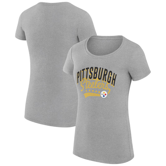 Women's G-III 4Her by Carl Banks Heather Gray Pittsburgh Steelers Filigree Logo Fitted T-Shirt