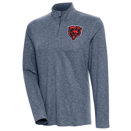 Women's Antigua Heather Navy Chicago Bears Confront Quarter-Zip Pullover Top