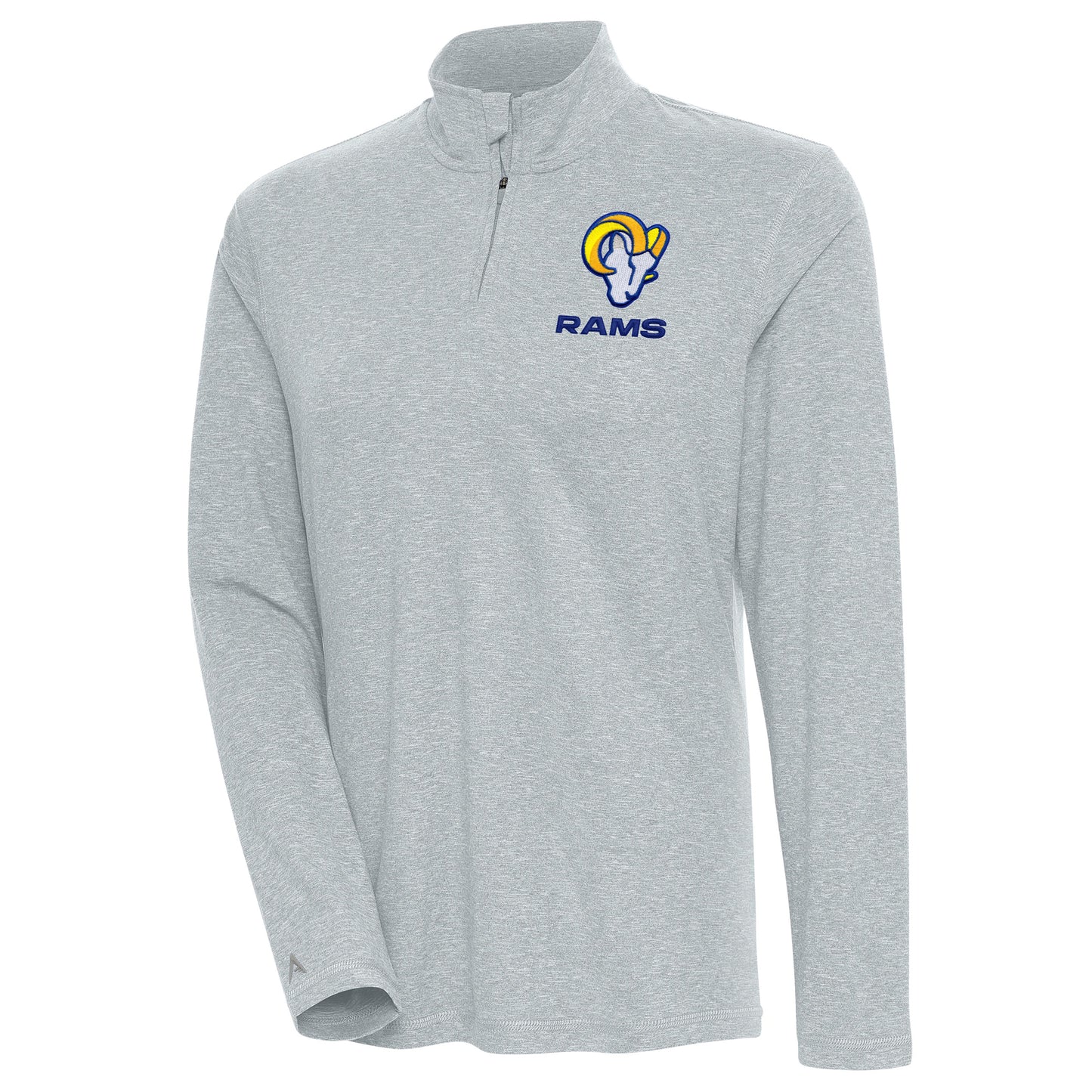 Women's Antigua Heather Gray Los Angeles Rams Confront Quarter-Zip Pullover Top