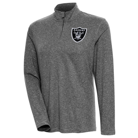 Women's Antigua Heather Black Las Vegas Raiders Confront Quarter-Zip Pullover Top