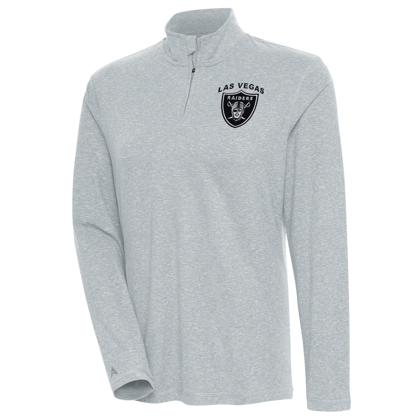 Women's Antigua Heather Gray Las Vegas Raiders Confront Quarter-Zip Pullover Top