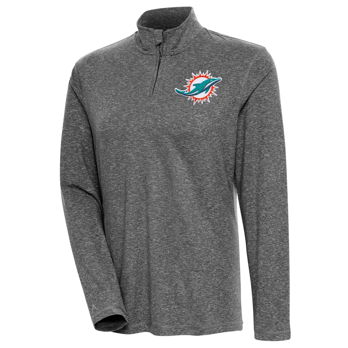 Women's Antigua Heather Black Miami Dolphins Confront Quarter-Zip Pullover Top