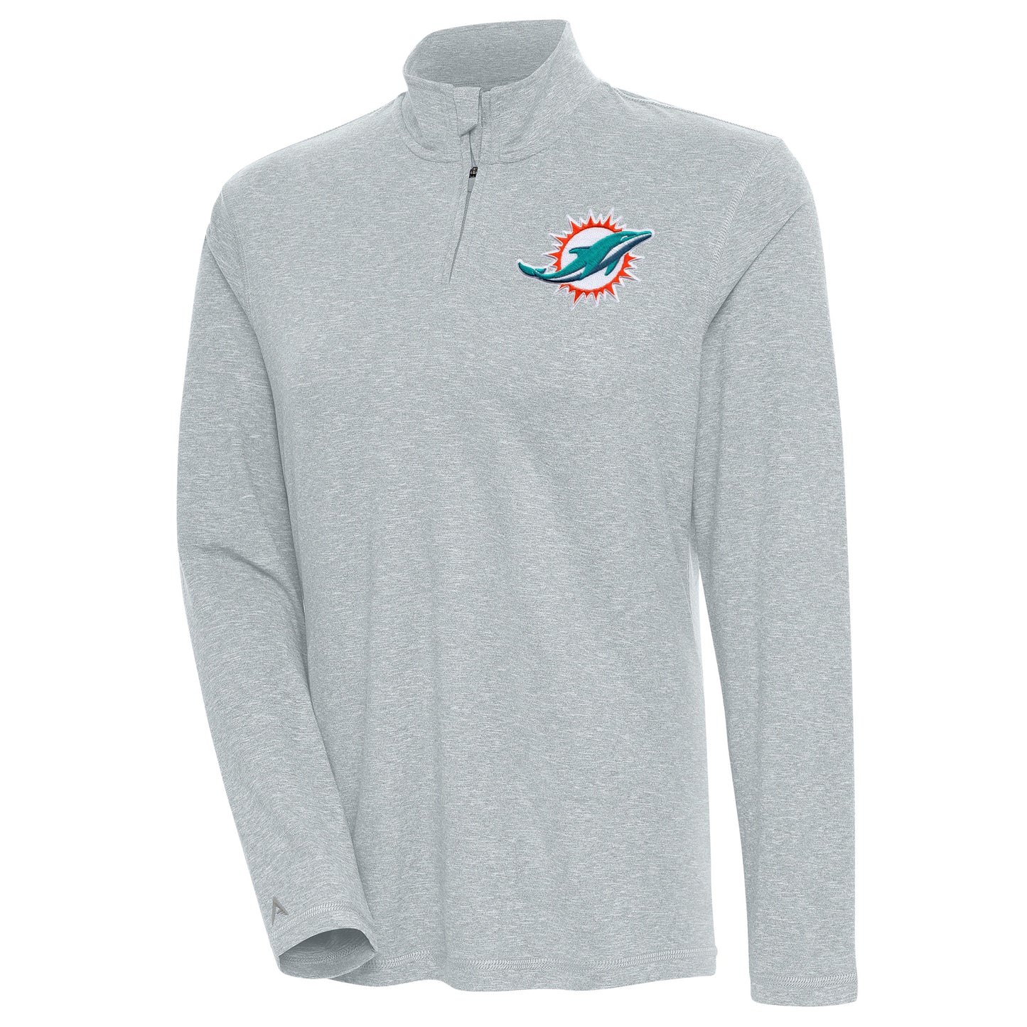 Women's Antigua Heather Gray Miami Dolphins Confront Quarter-Zip Pullover Top