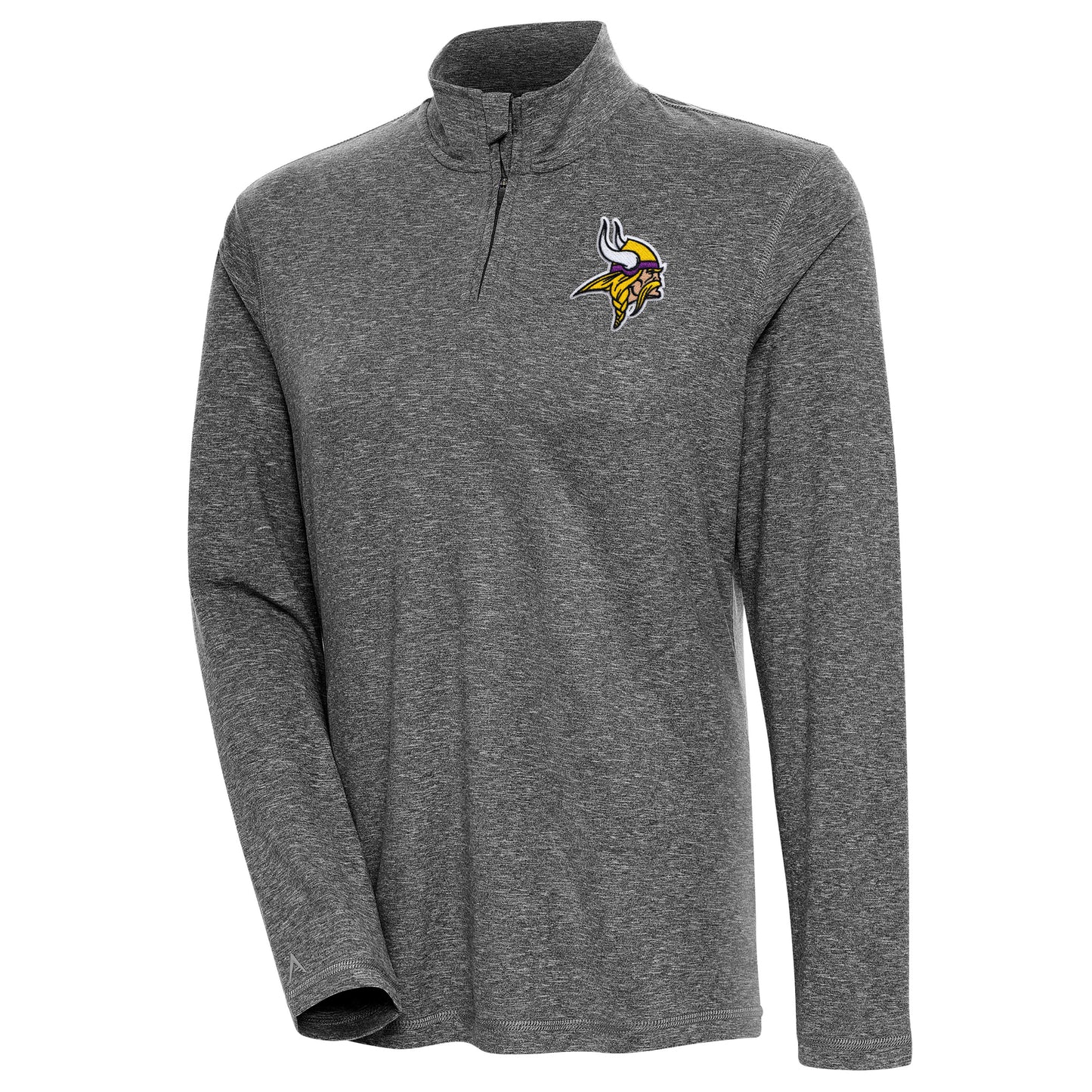 Women's Antigua Heather Black Minnesota Vikings Confront Quarter-Zip Pullover Top