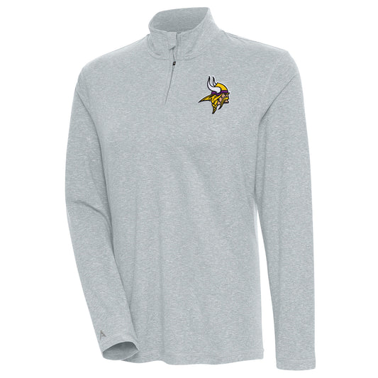 Women's Antigua Heather Gray Minnesota Vikings Confront Quarter-Zip Pullover Top