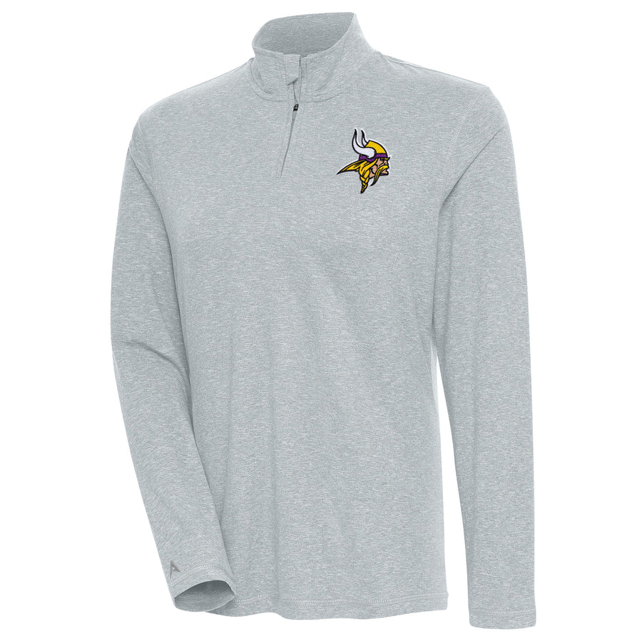 Women's Antigua Heather Gray Minnesota Vikings Confront Quarter-Zip Pullover Top