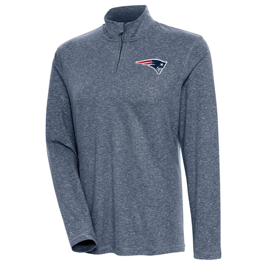 Women's Antigua Heather Navy New England Patriots Confront Quarter-Zip Pullover Top