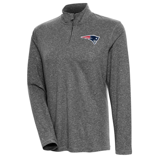 Women's Antigua Heather Black New England Patriots Confront Quarter-Zip Pullover Top