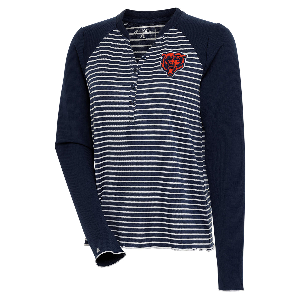 Women's Antigua Navy Chicago Bears Maverick Long Sleeve Henley T-Shirt