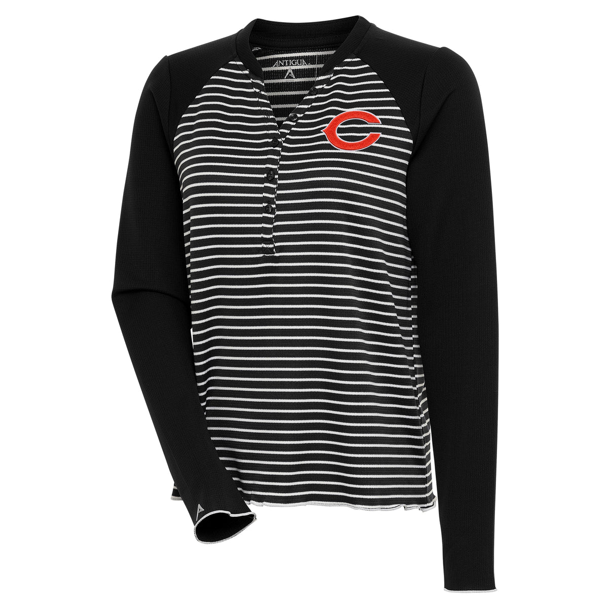 Women's Antigua Black Chicago Bears Maverick Long Sleeve Henley T-Shirt