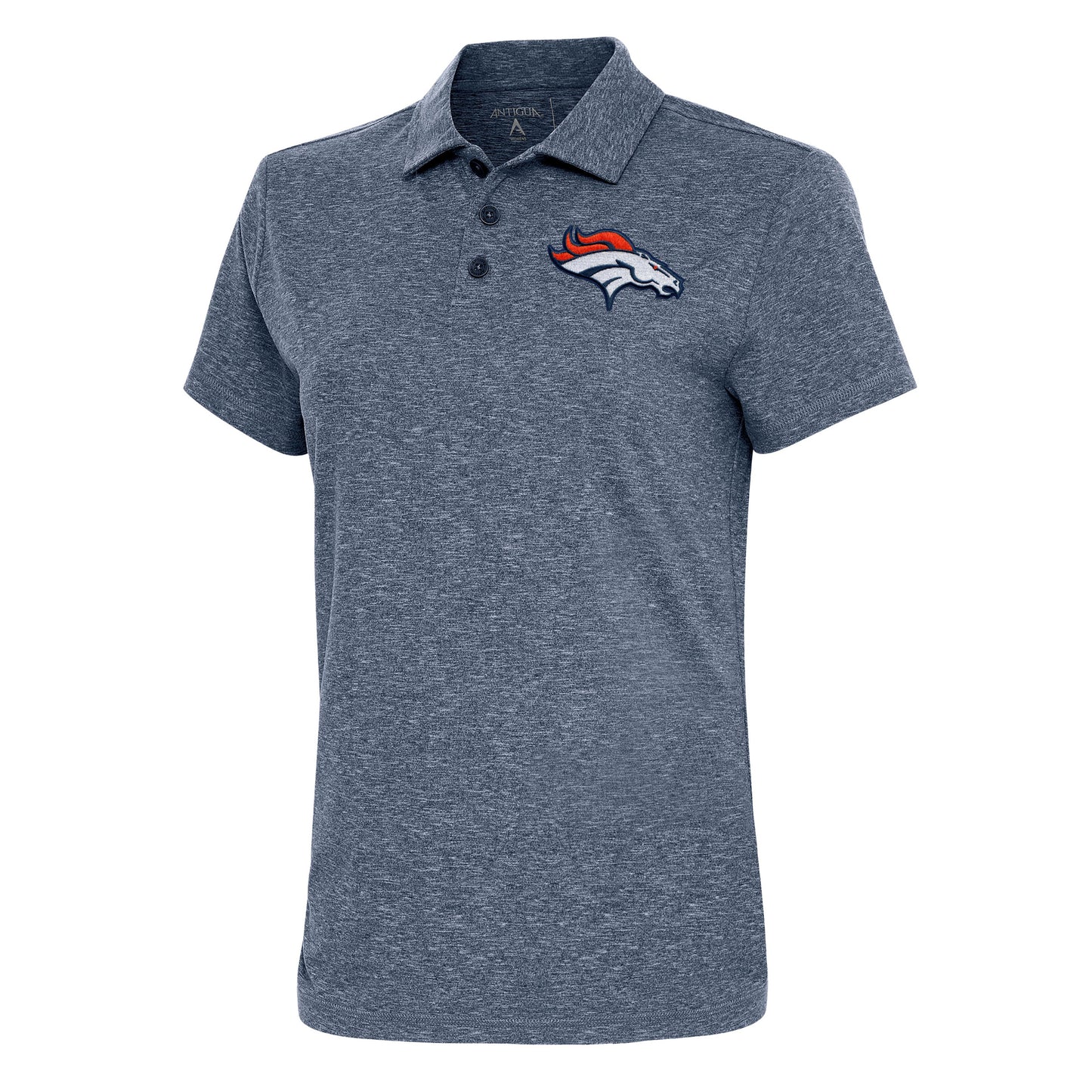 Women's Antigua Heather Navy Denver Broncos Motivated Polo