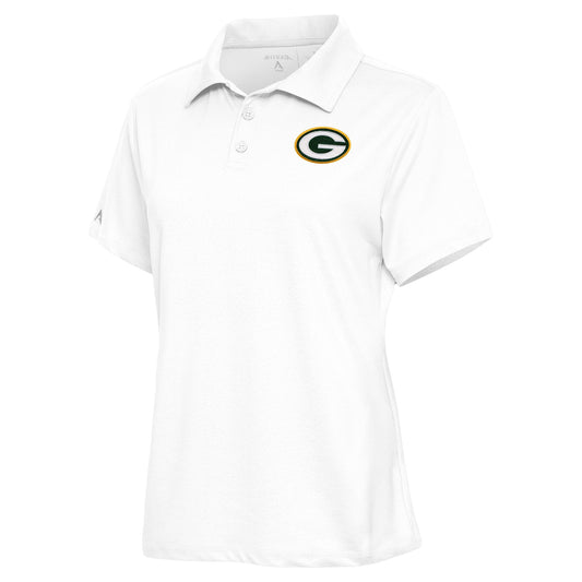 Women's Antigua White Green Bay Packers Motivated Polo