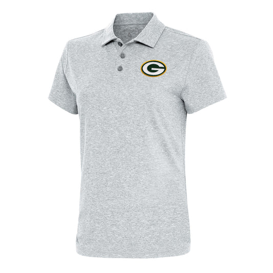 Women's Antigua Heather Gray Green Bay Packers Motivated Polo