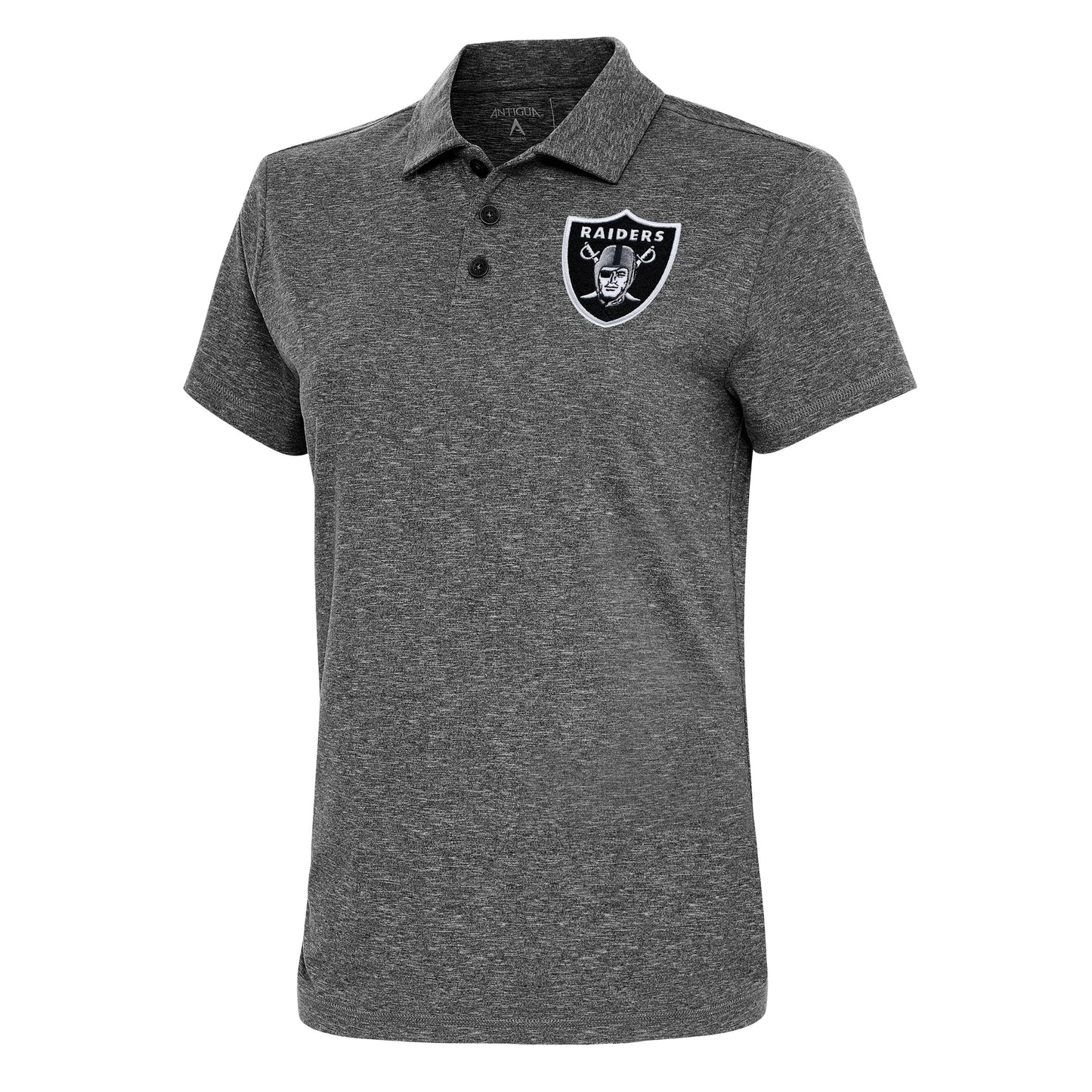 Women's Antigua Heather Black Las Vegas Raiders Motivated Polo