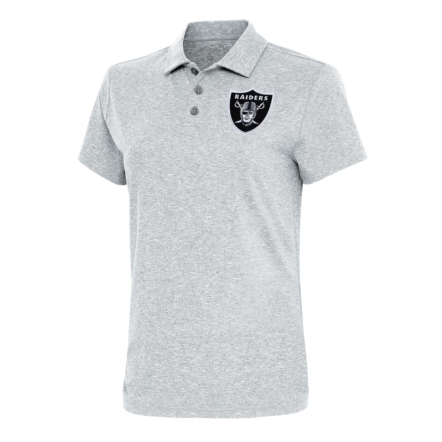 Women's Antigua Heather Gray Las Vegas Raiders Motivated Polo