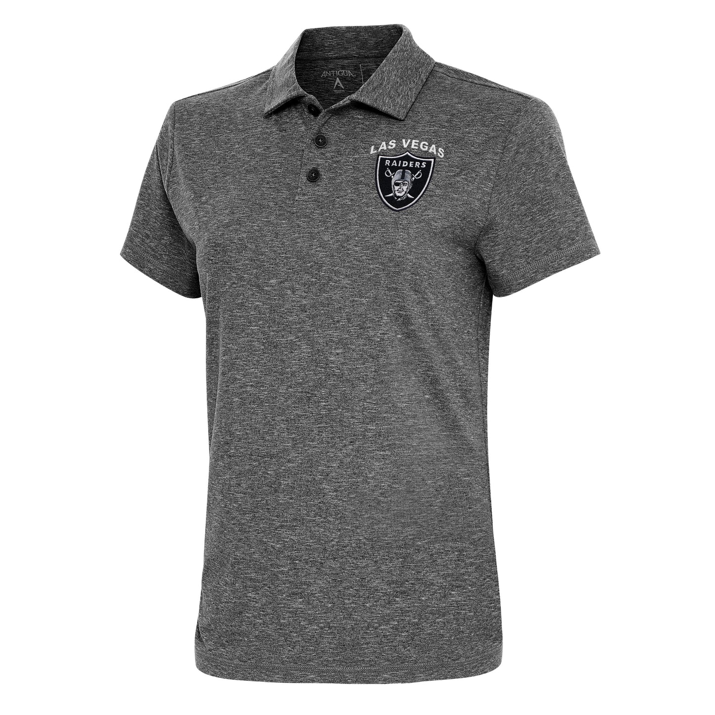 Women's Antigua Heather Black Las Vegas Raiders Motivated Polo