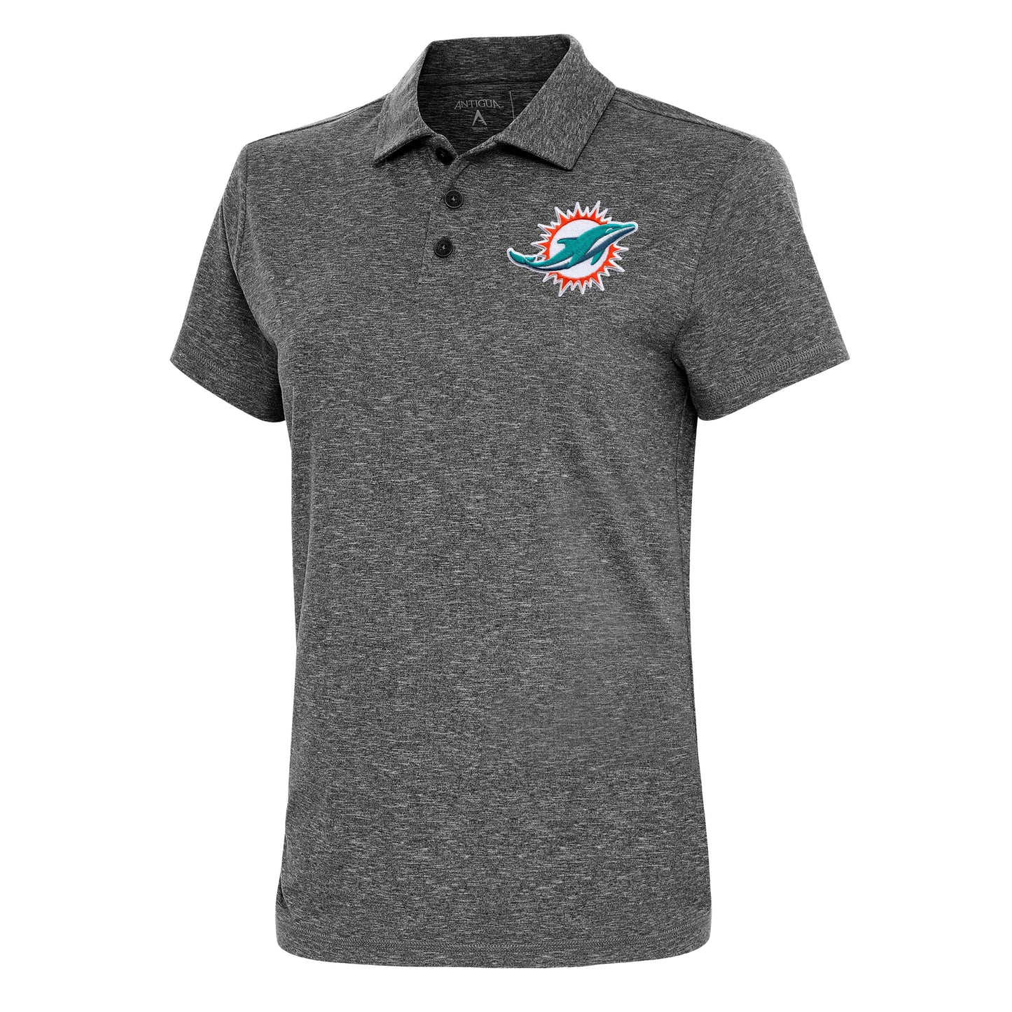 Women's Antigua Heather Black Miami Dolphins Motivated Polo