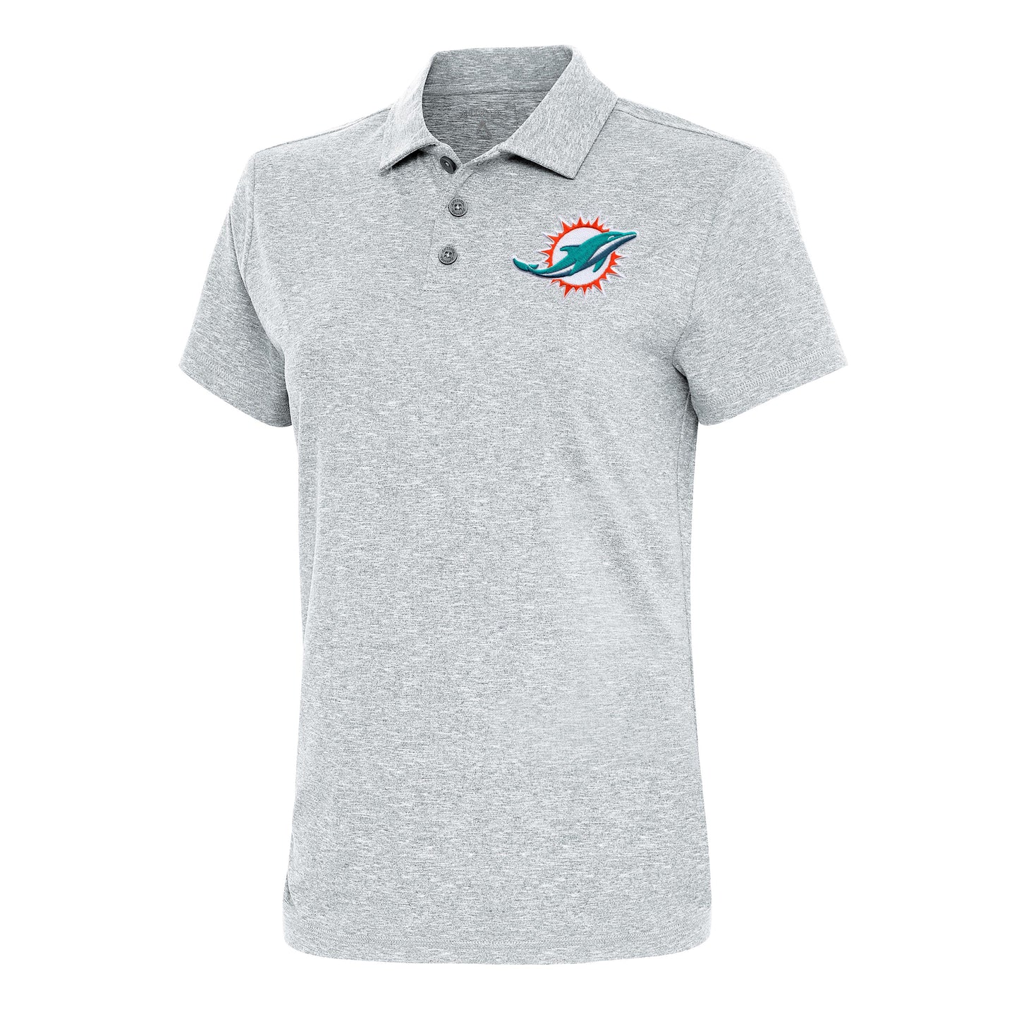 Women's Antigua Heather Gray Miami Dolphins Motivated Polo