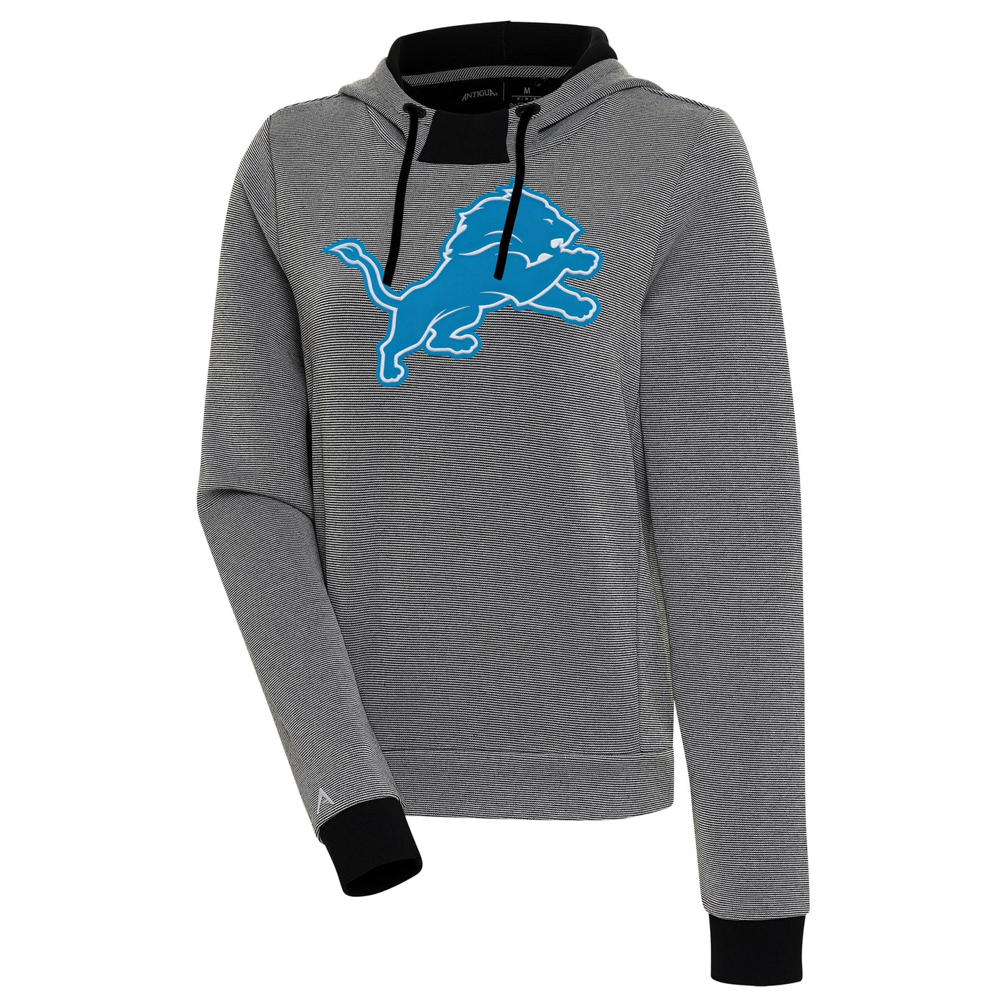 Women's Antigua Black Detroit Lions Axe Bunker Tri-Blend Pullover Hoodie