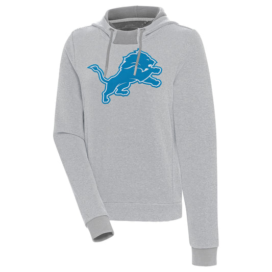 Women's Antigua Gray Detroit Lions Axe Bunker Tri-Blend Pullover Hoodie