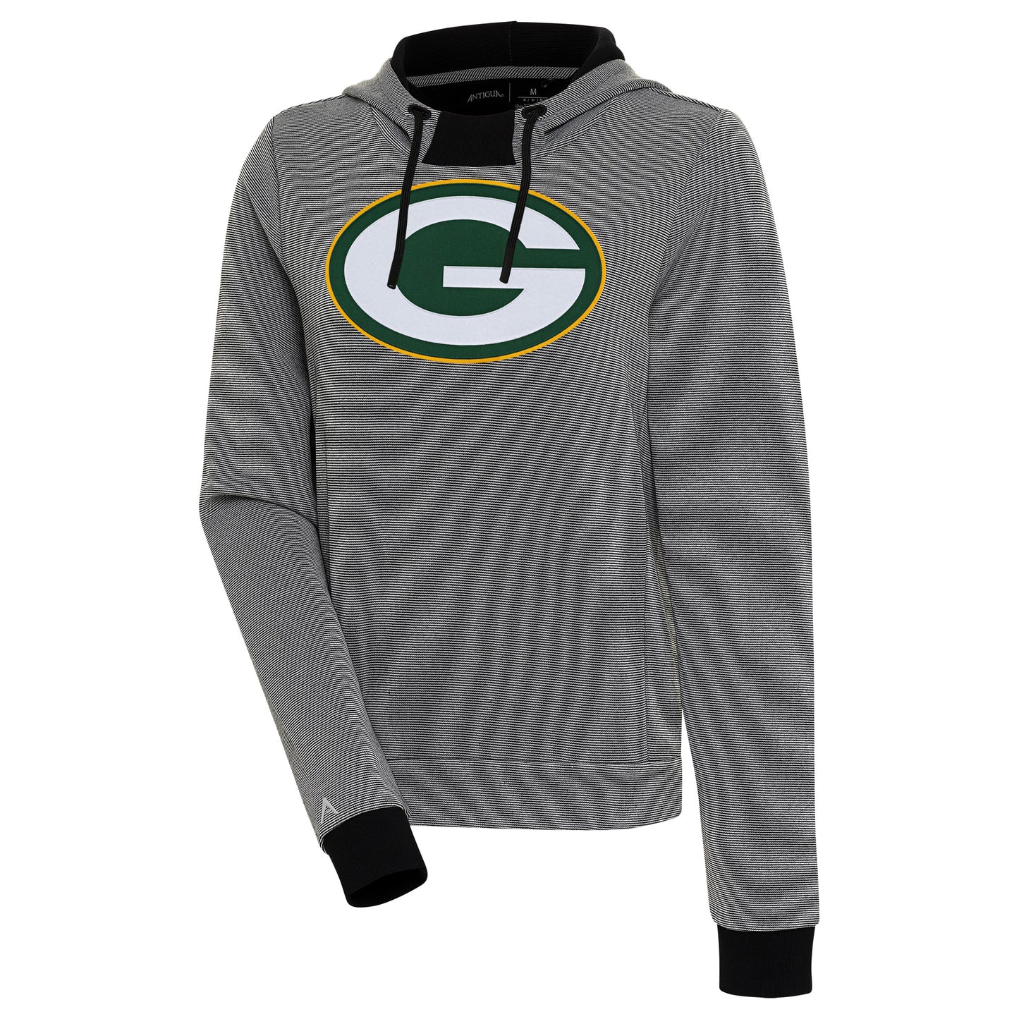 Women's Antigua Black Green Bay Packers Axe Bunker Tri-Blend Pullover Hoodie