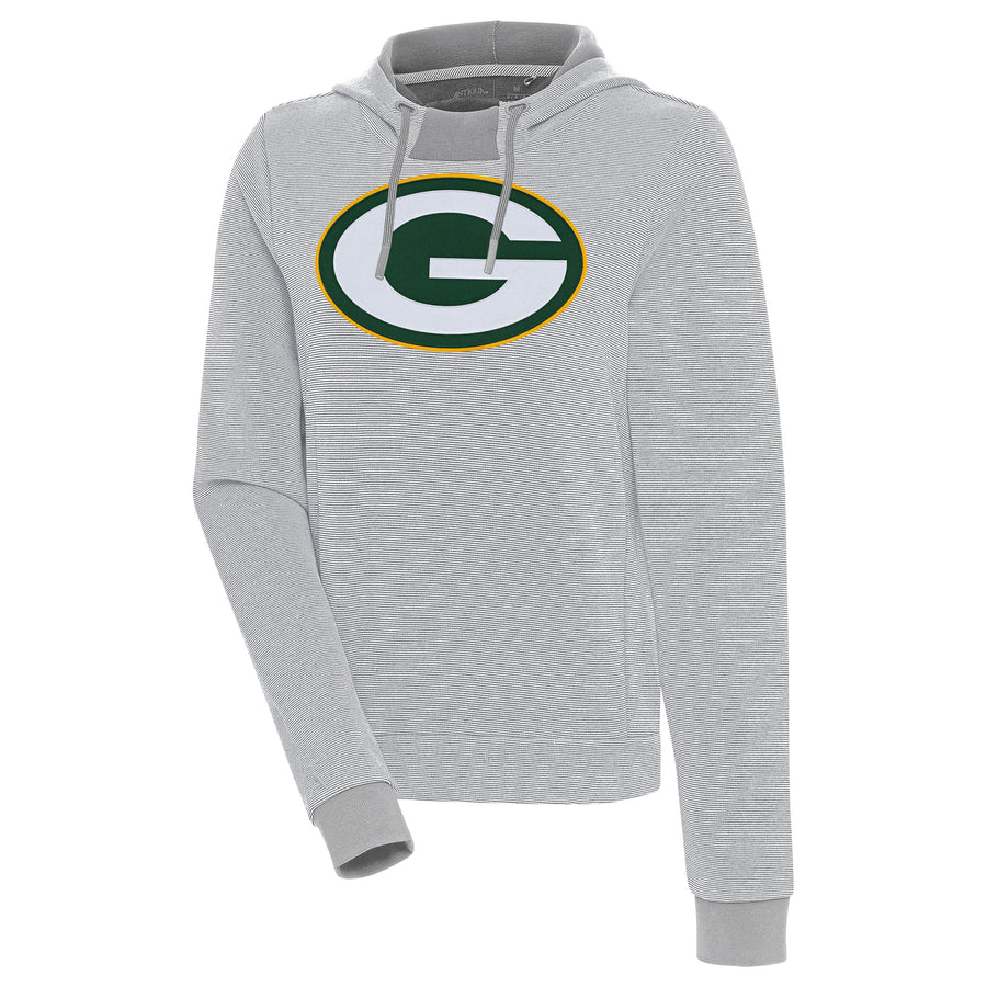 Women's Antigua Gray Green Bay Packers Axe Bunker Tri-Blend Pullover Hoodie