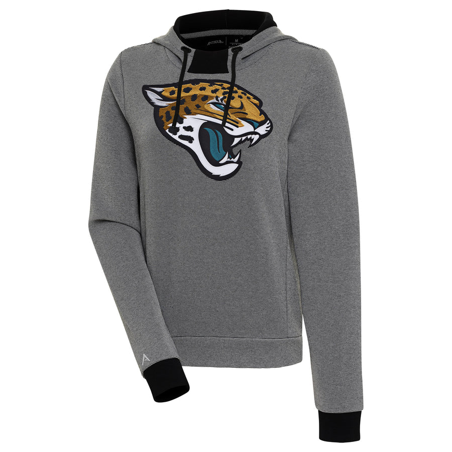 Women's Antigua Black Jacksonville Jaguars Axe Bunker Tri-Blend Pullover Hoodie