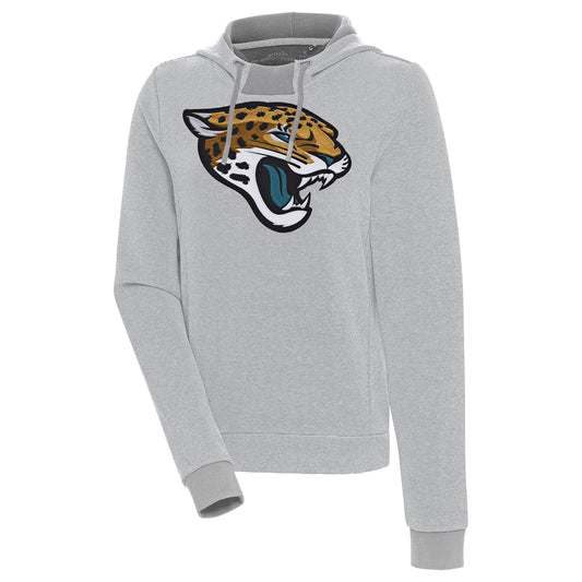 Women's Antigua Gray Jacksonville Jaguars Axe Bunker Tri-Blend Pullover Hoodie