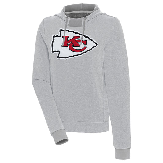 Women's Antigua Gray Kansas City Chiefs Axe Bunker Tri-Blend Pullover Hoodie