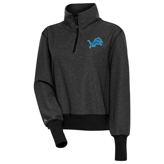 Women's Antigua Heather Black Detroit Lions Upgrade Half-Zip Pullover Top