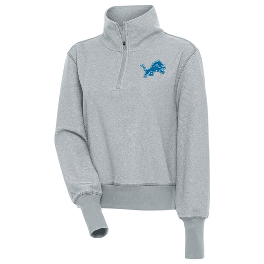 Women's Antigua Heather Gray Detroit Lions Upgrade Half-Zip Pullover Top