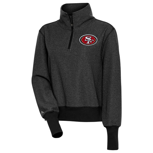 Women's Antigua Heather Black San Francisco 49ers Upgrade Half-Zip Pullover Top
