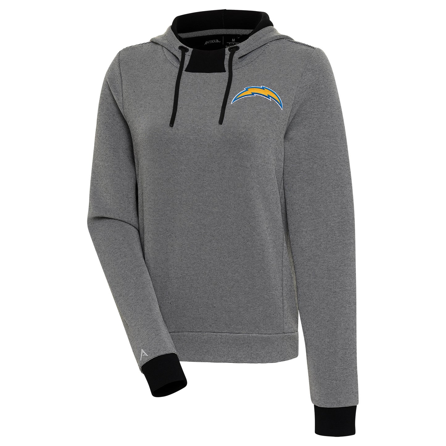 Women's Antigua Black Los Angeles Chargers Axe Bunker Tri-Blend Pullover Hoodie