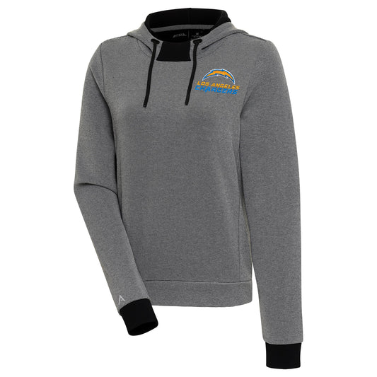 Women's Antigua Black Los Angeles Chargers Axe Bunker Tri-Blend Pullover Hoodie