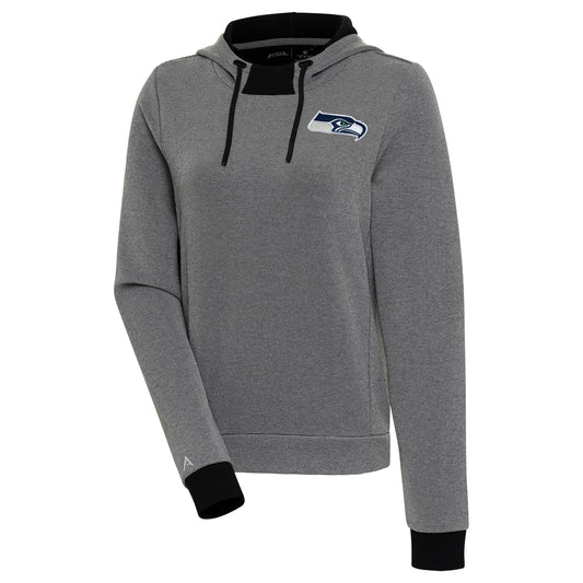 Women's Antigua Black Seattle Seahawks Axe Bunker Tri-Blend Pullover Hoodie