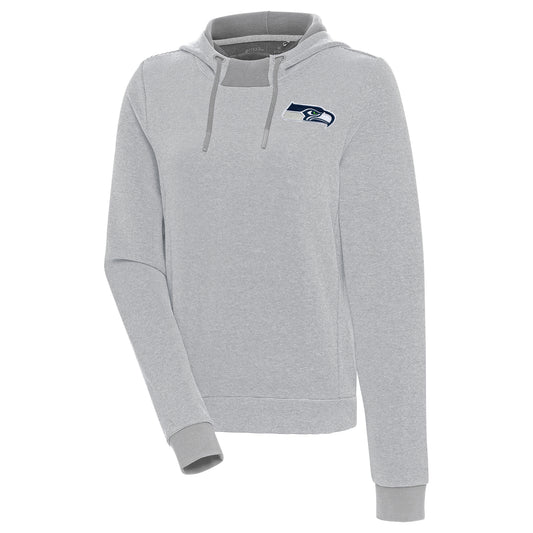 Women's Antigua Gray Seattle Seahawks Axe Bunker Tri-Blend Pullover Hoodie