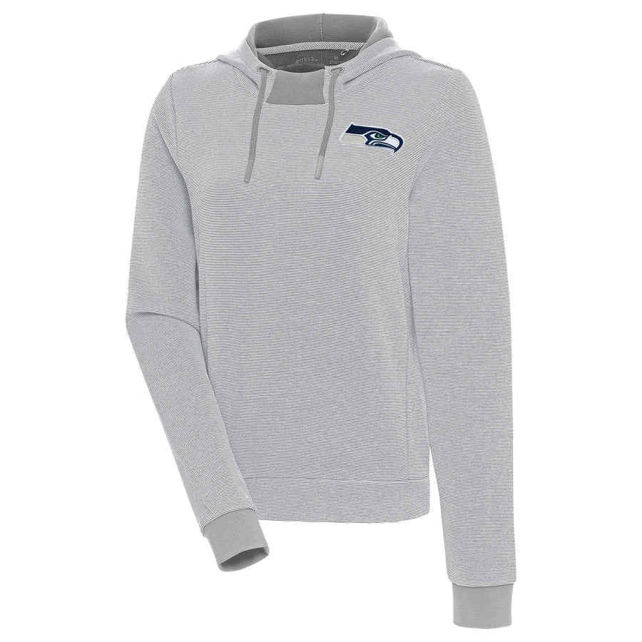 Women's Antigua Gray Seattle Seahawks Axe Bunker Tri-Blend Pullover Hoodie