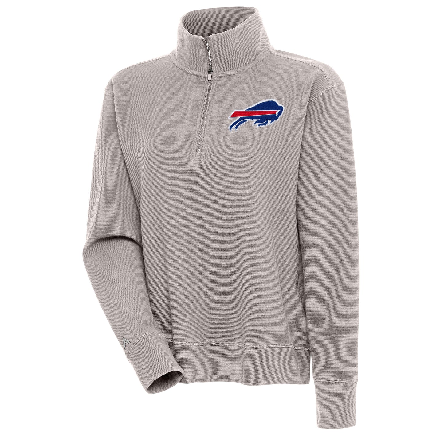 Women's Antigua Oatmeal Buffalo Bills Portal Quarter-Zip Pullover Top