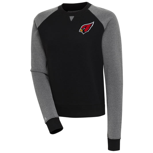 Women's Antigua Black Arizona Cardinals Flier Bunker Tri-Blend Pullover Sweatshirt