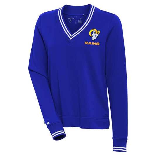 Women's Antigua Royal Los Angeles Rams Parker V-Neck Lightweight Pullover Sweatshirt