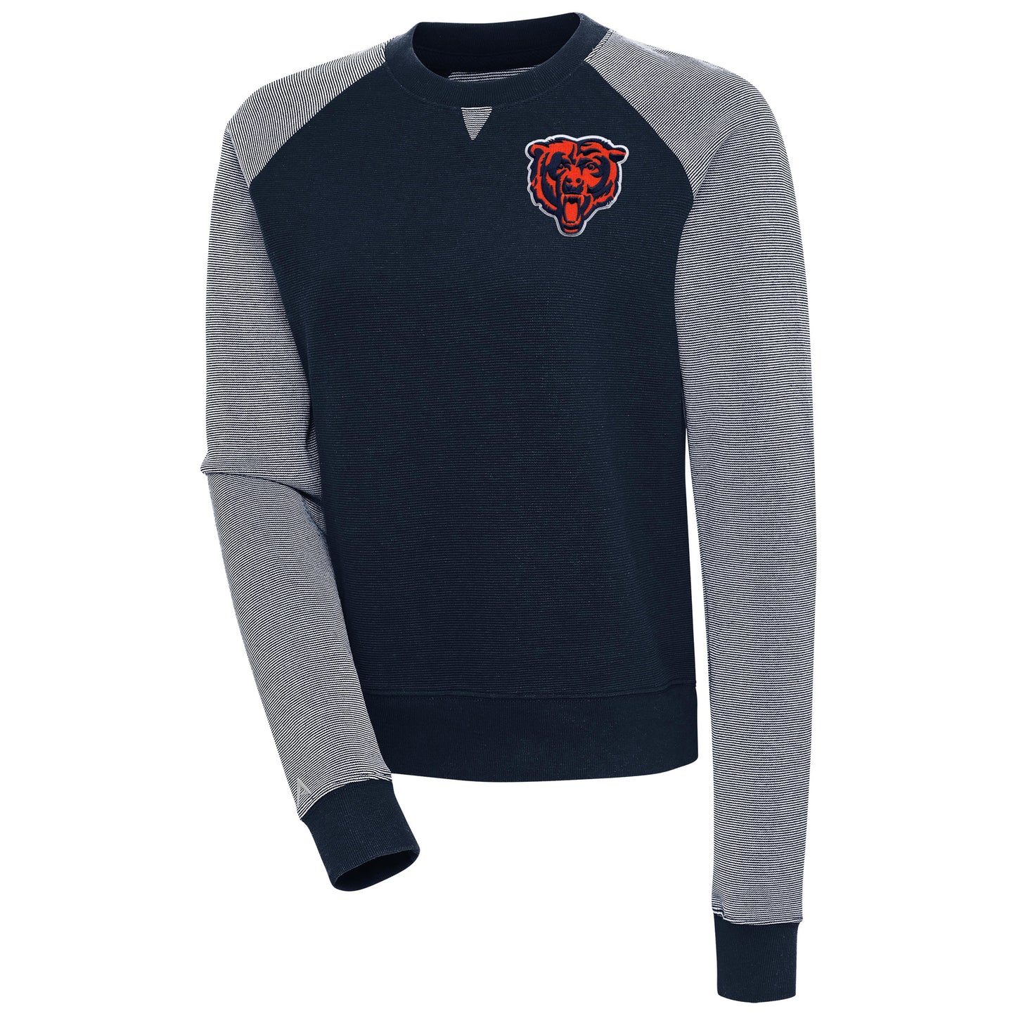 Women's Antigua Navy Chicago Bears Flier Bunker Tri-Blend Pullover Sweatshirt